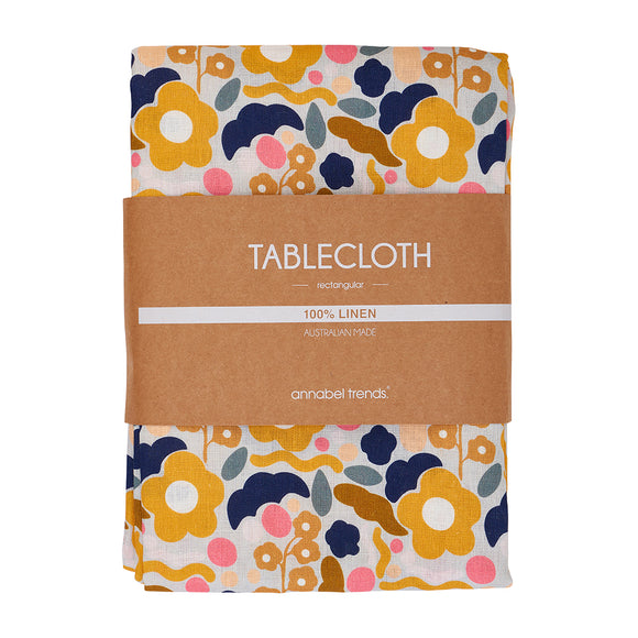 Annabel Trends Linen Tablecloth - Floral Puzzle Mustard