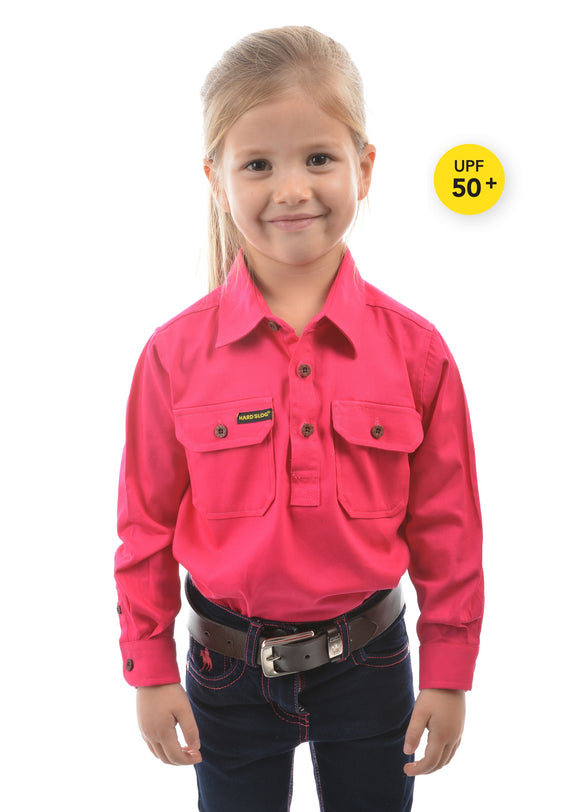 Hard Slog Kids Heavy Cotton Drill Shirt - Bright Pink