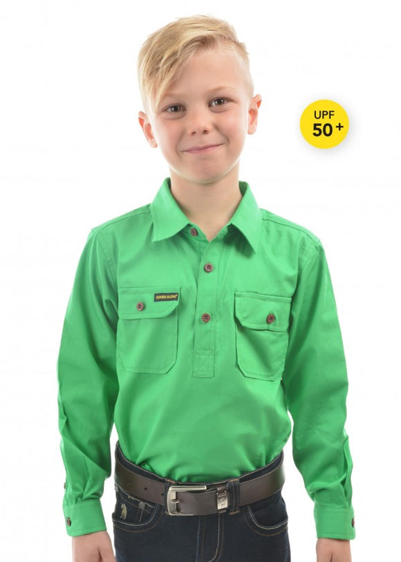 Hard Slog Kids Light Cotton Drill Shirt - Lime Green